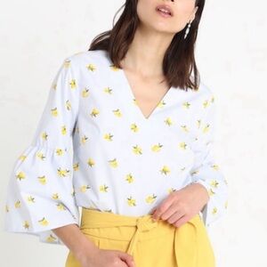 Banana Republic Lemon Print Bell Sleeve Top Size XS